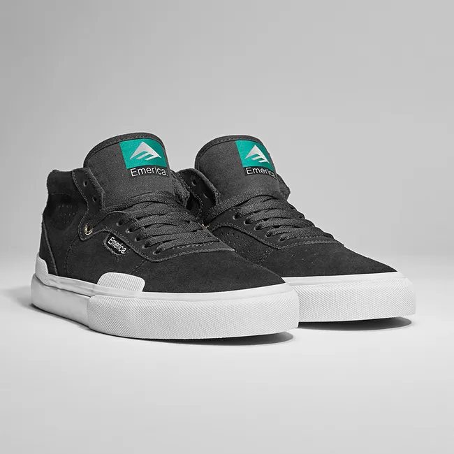 Emerica Pillar Mid Top Skate Shoes Black White Gold