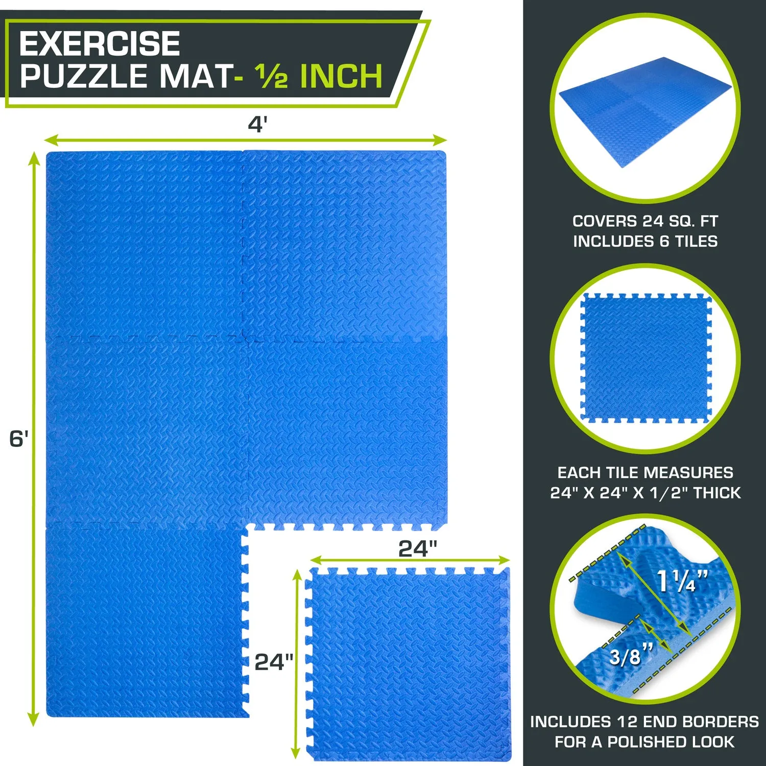 Exercise Puzzle Mat 1/2-in, 24 Sq Ft