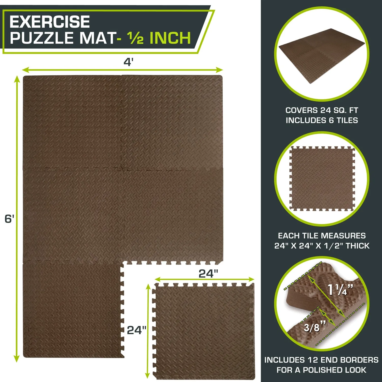 Exercise Puzzle Mat 1/2-in, 24 Sq Ft