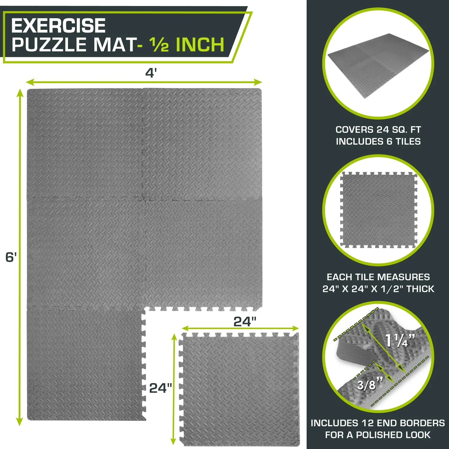 Exercise Puzzle Mat 1/2-in, 24 Sq Ft