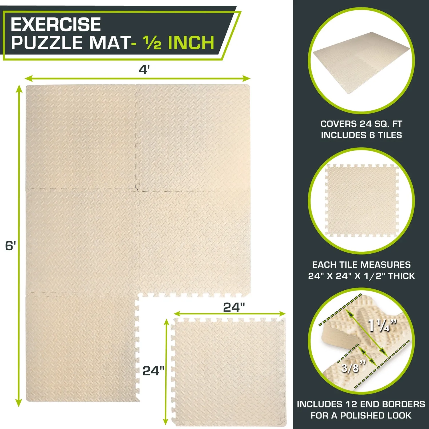 Exercise Puzzle Mat 1/2-in, 24 Sq Ft