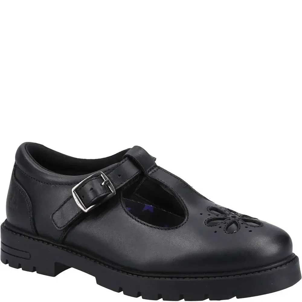 FIONA Girls Leather T-Bar Shoes Black