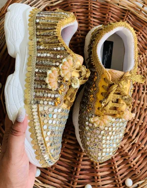 FUNKY N TRENDY gold mirror sneakers / sneakers for brides /handcrafted sneakers/ mirror sneakers / bridal sneakers / bridesmaid sneakers/ gold sneakers / mirror shoes