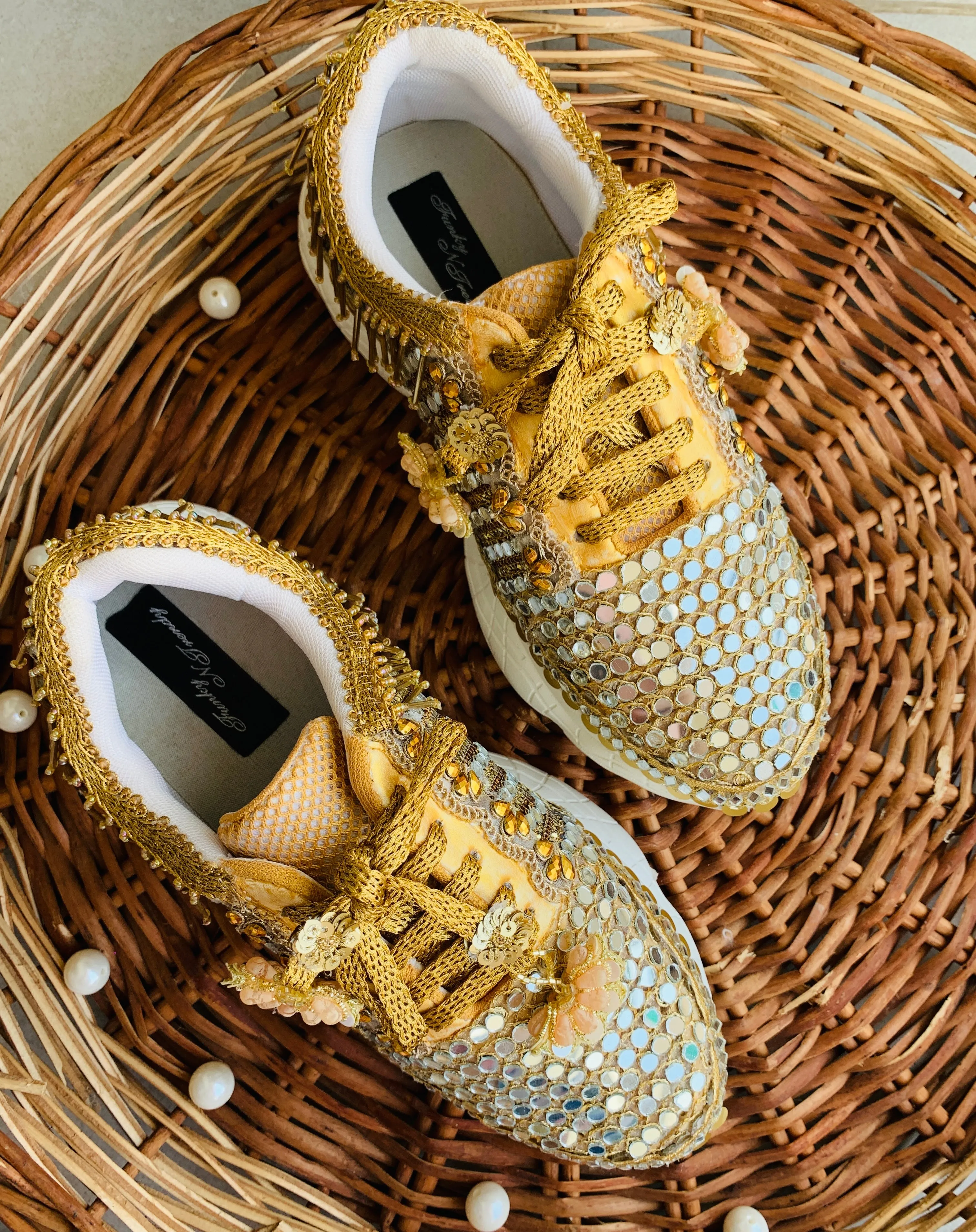 FUNKY N TRENDY gold mirror sneakers / sneakers for brides /handcrafted sneakers/ mirror sneakers / bridal sneakers / bridesmaid sneakers/ gold sneakers / mirror shoes