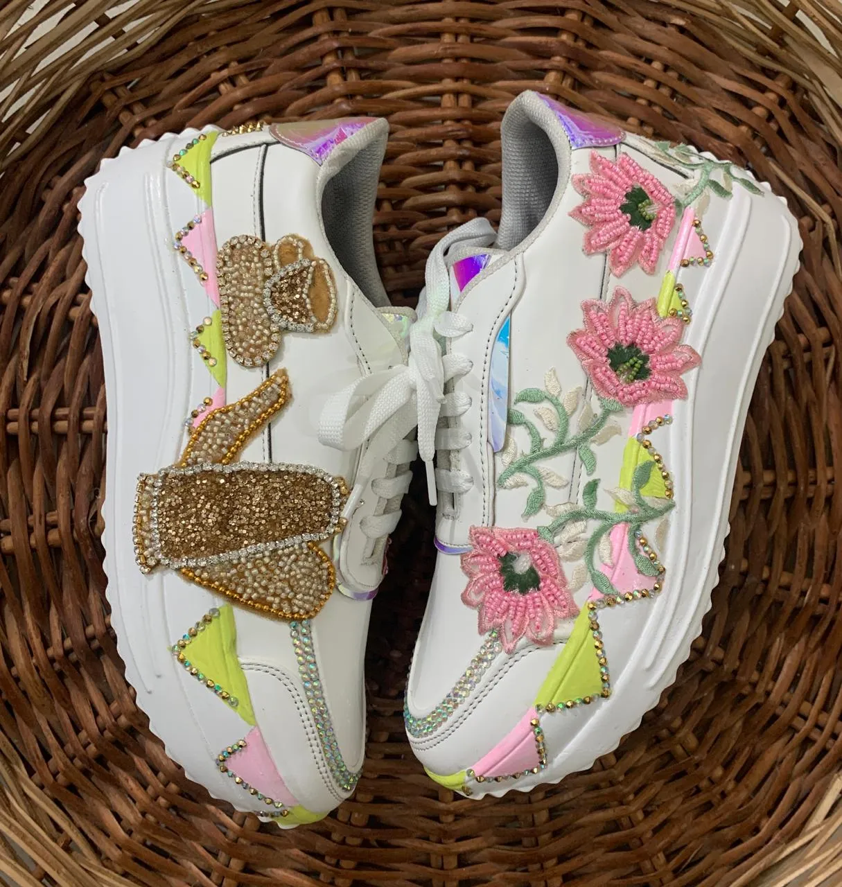 FUNKY N TRENDY tea theme and floral theme bridal sneakers / bridesmaid sneakers