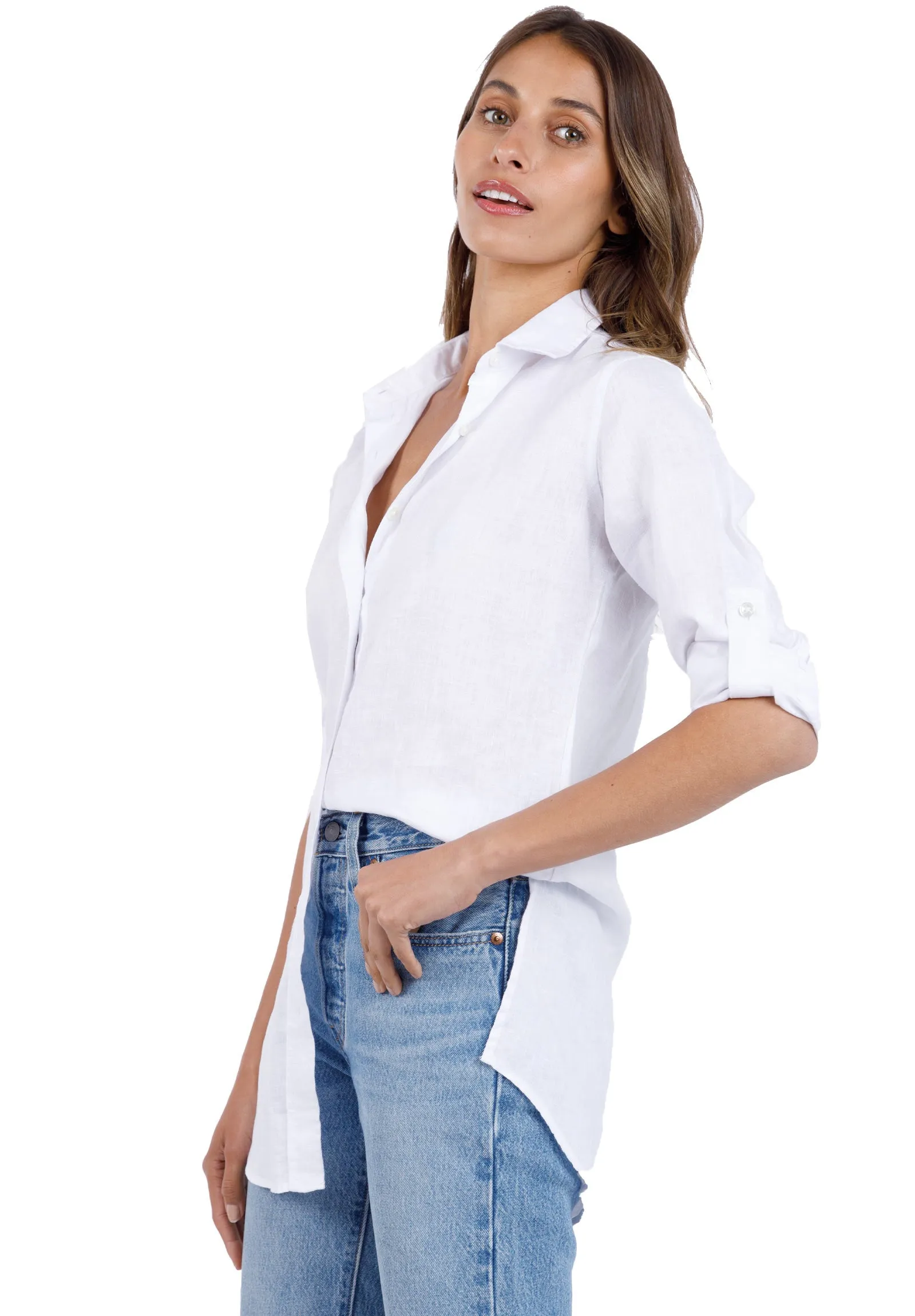 Gaia White Relaxed Linen Tunic Shirt