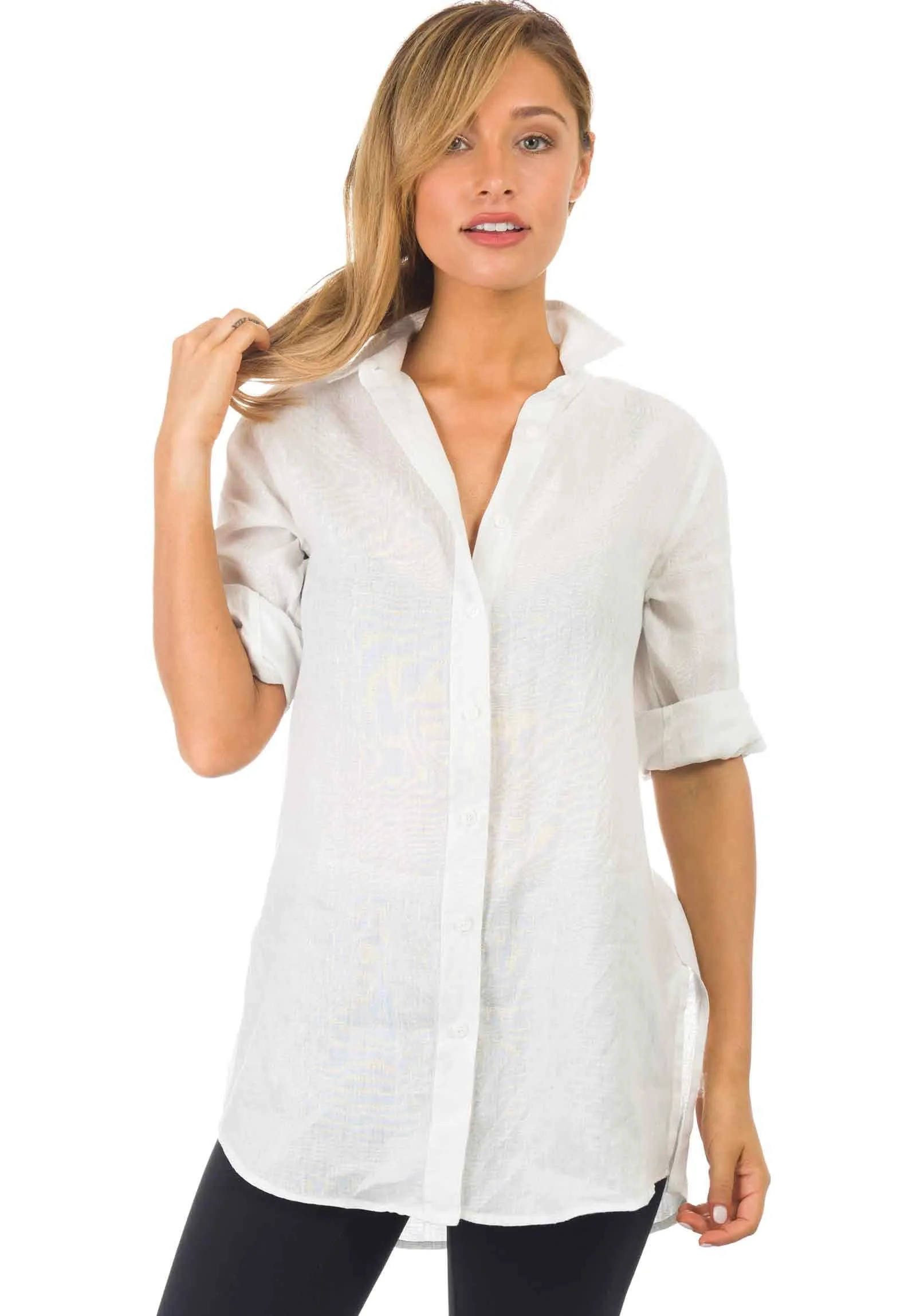 Gaia White Relaxed Linen Tunic Shirt