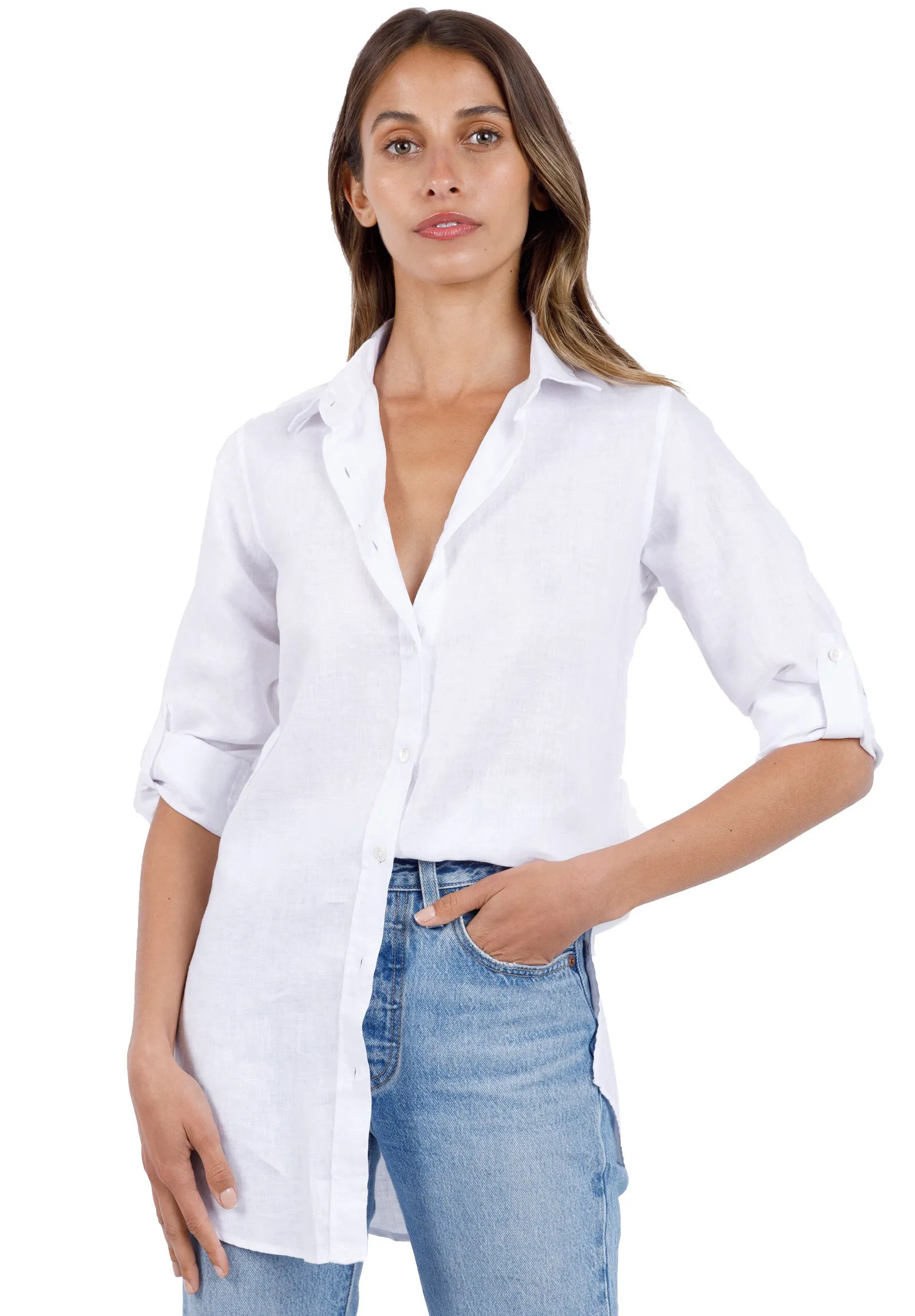 Gaia White Relaxed Linen Tunic Shirt