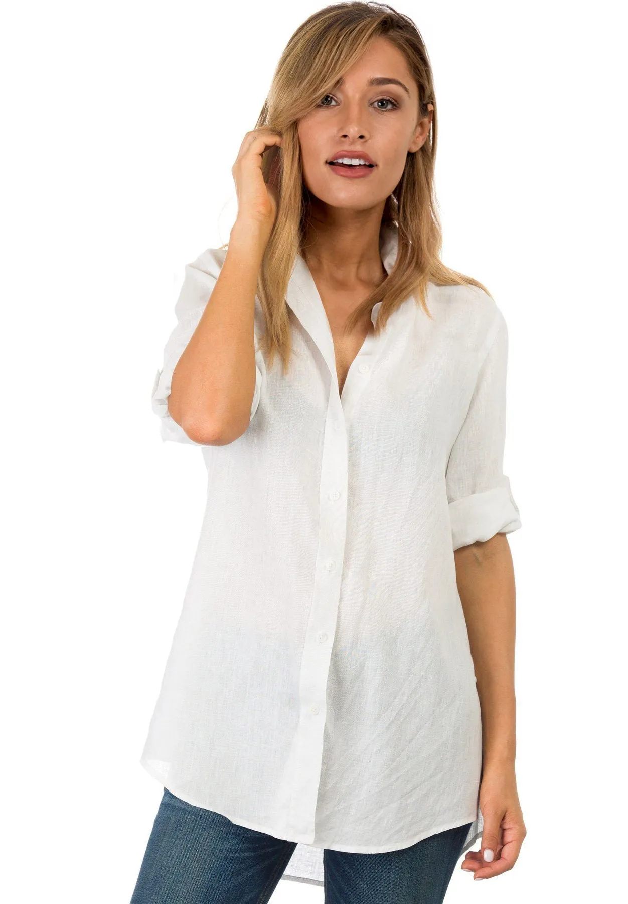 Gaia White Relaxed Linen Tunic Shirt