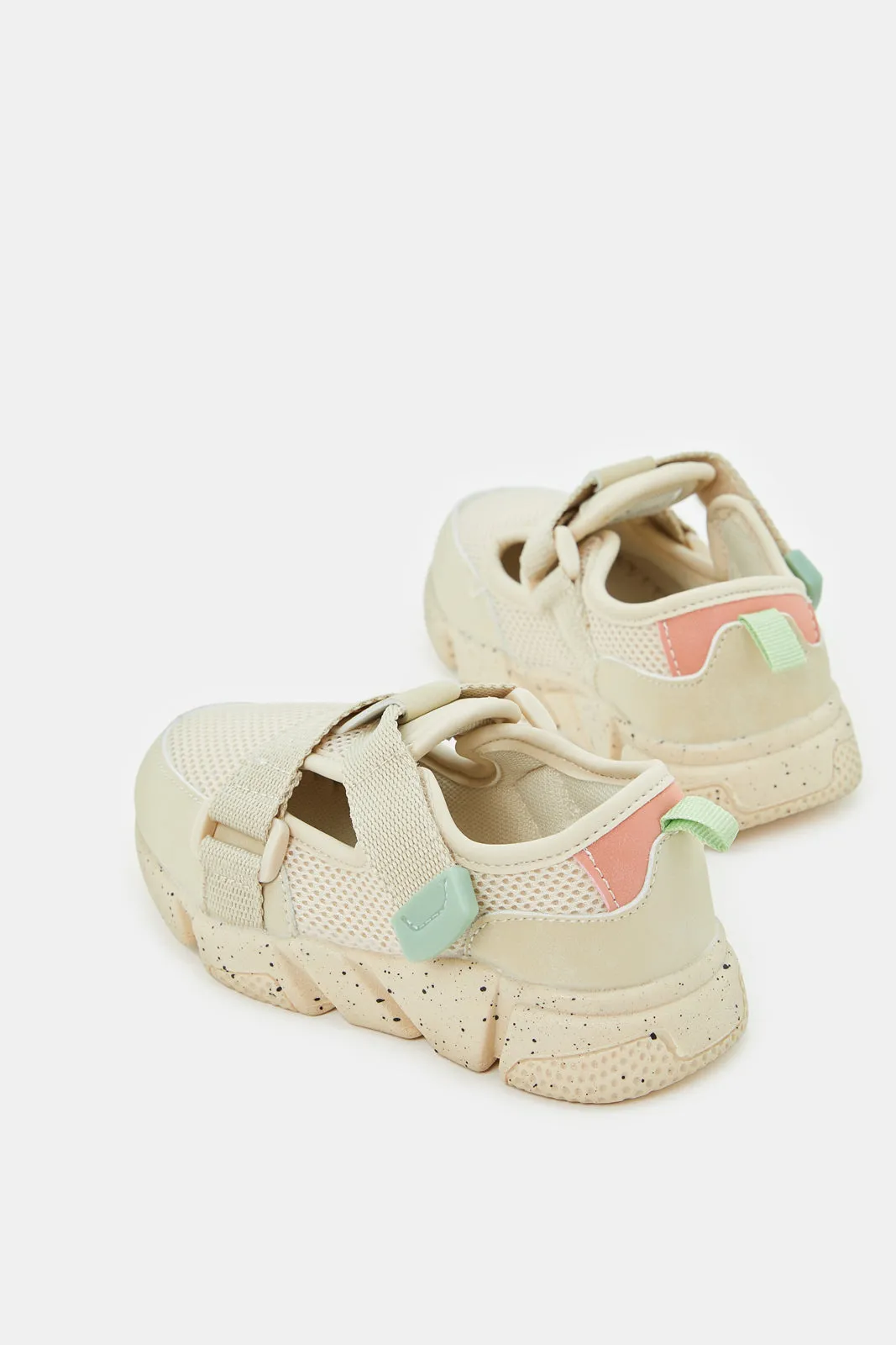 Girls Cream Strap Trainer