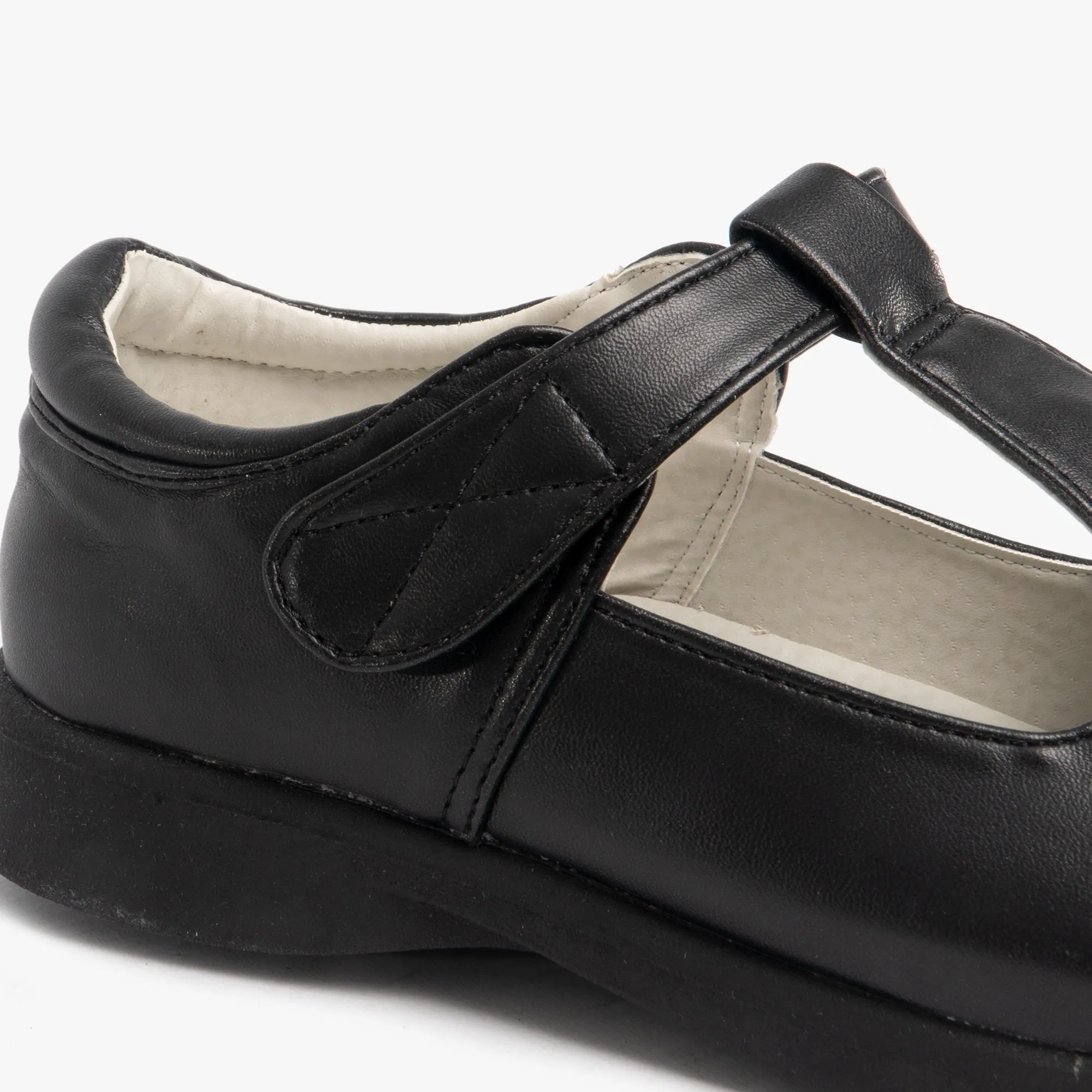 Girls Touch Fasten T-Bar School Shoes Black Matt