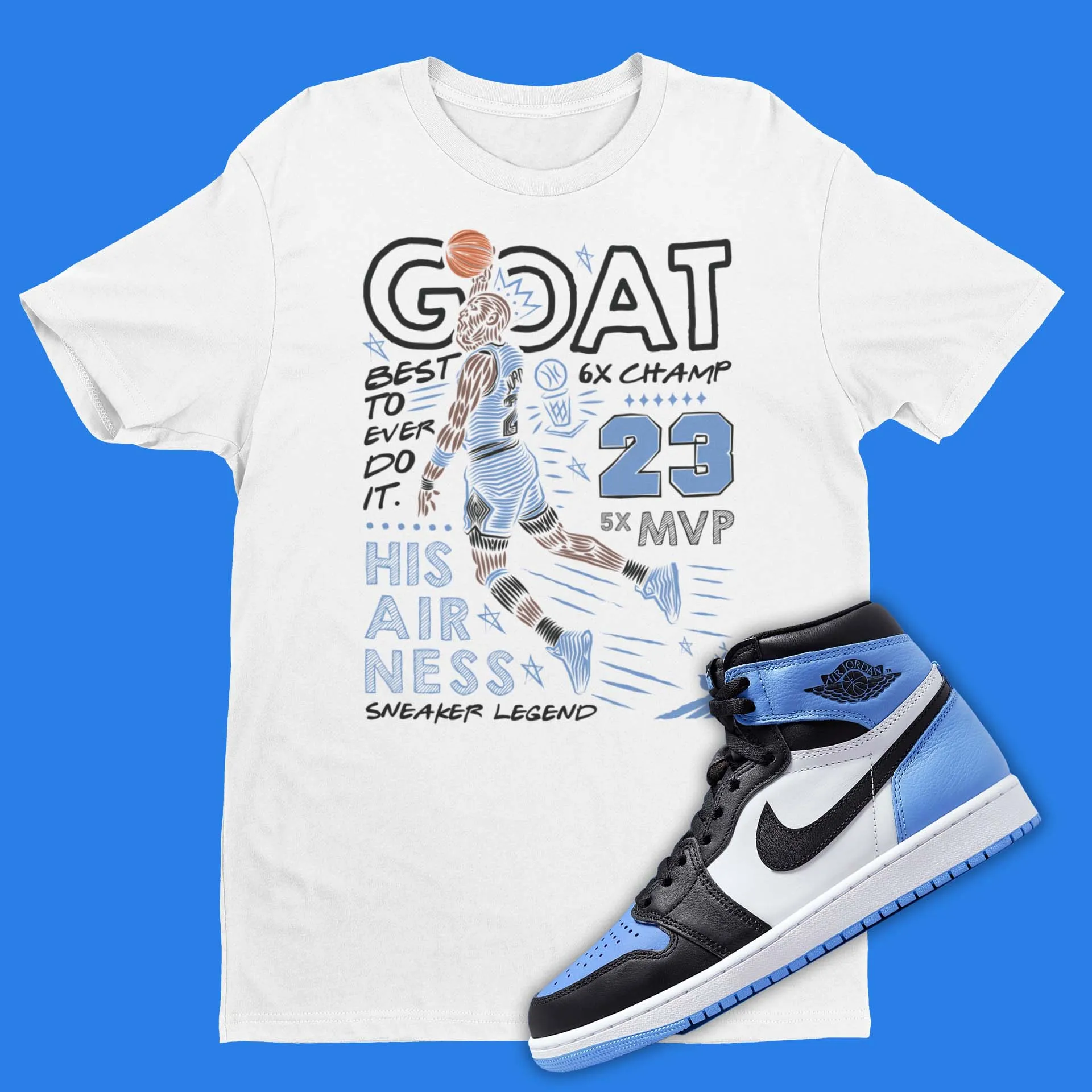 GOAT Shirt Matching Air Jordan 1 Retro High OG UNC Toe