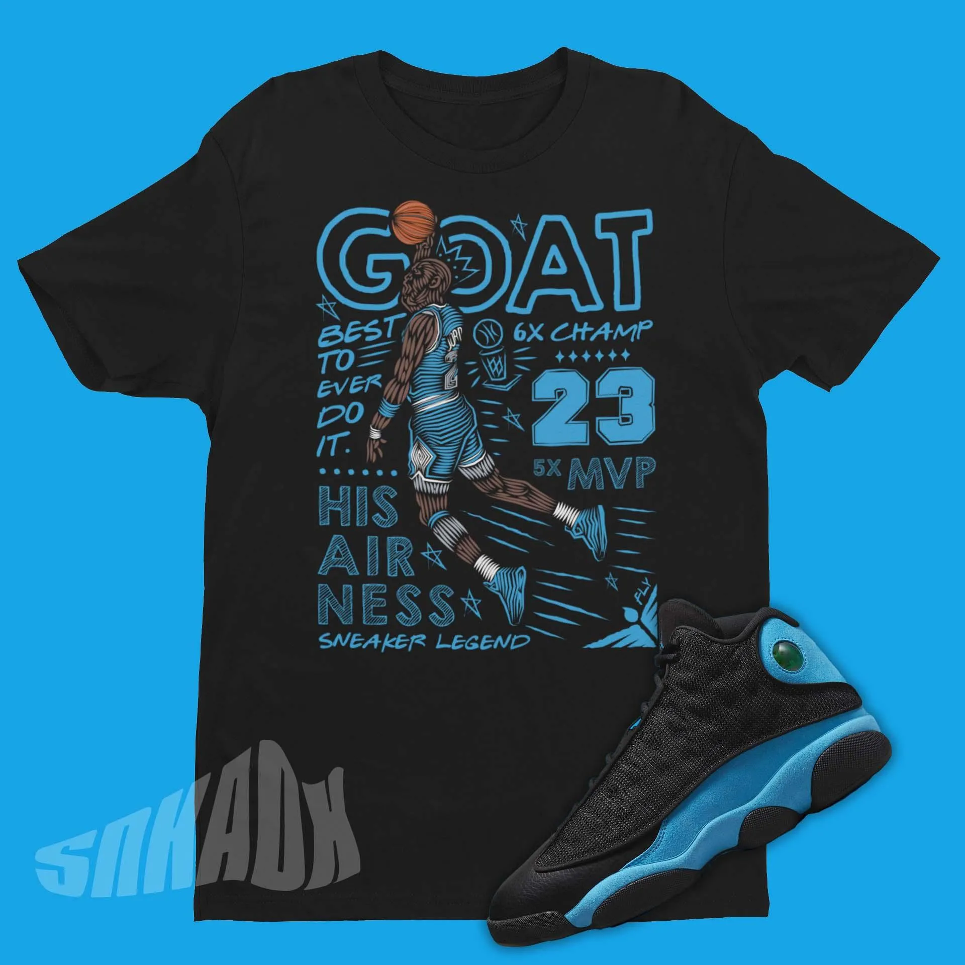 GOAT Shirt To Match Air Jordan 13 University Blue