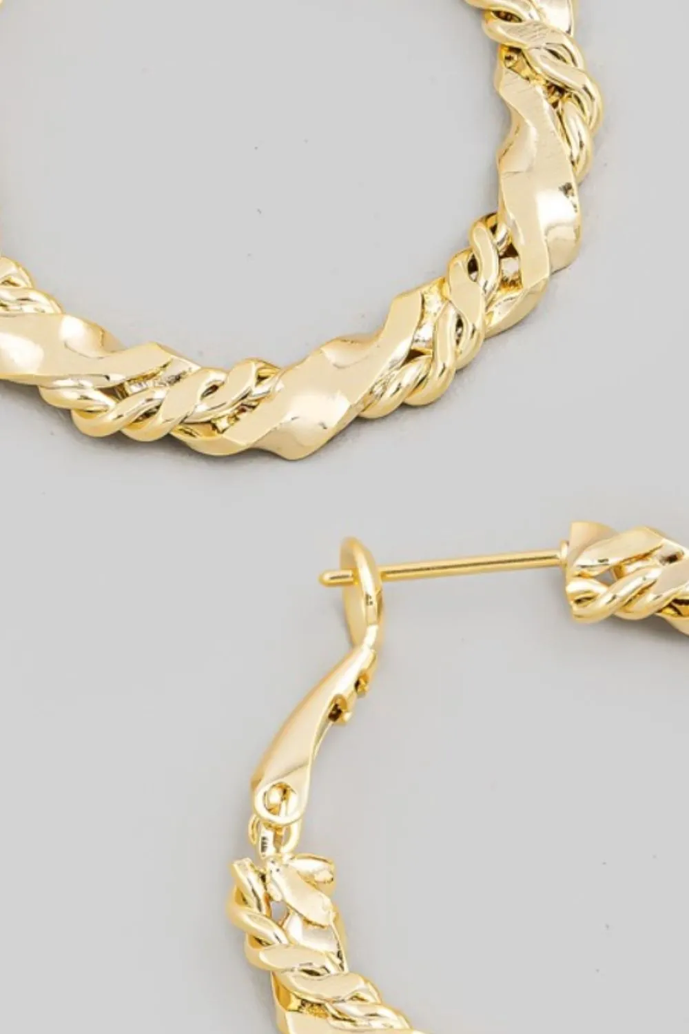 Gold Double Twist Chain Latch Hoop Earrings