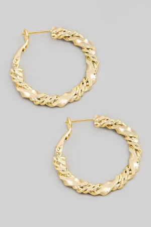 Gold Double Twist Chain Latch Hoop Earrings