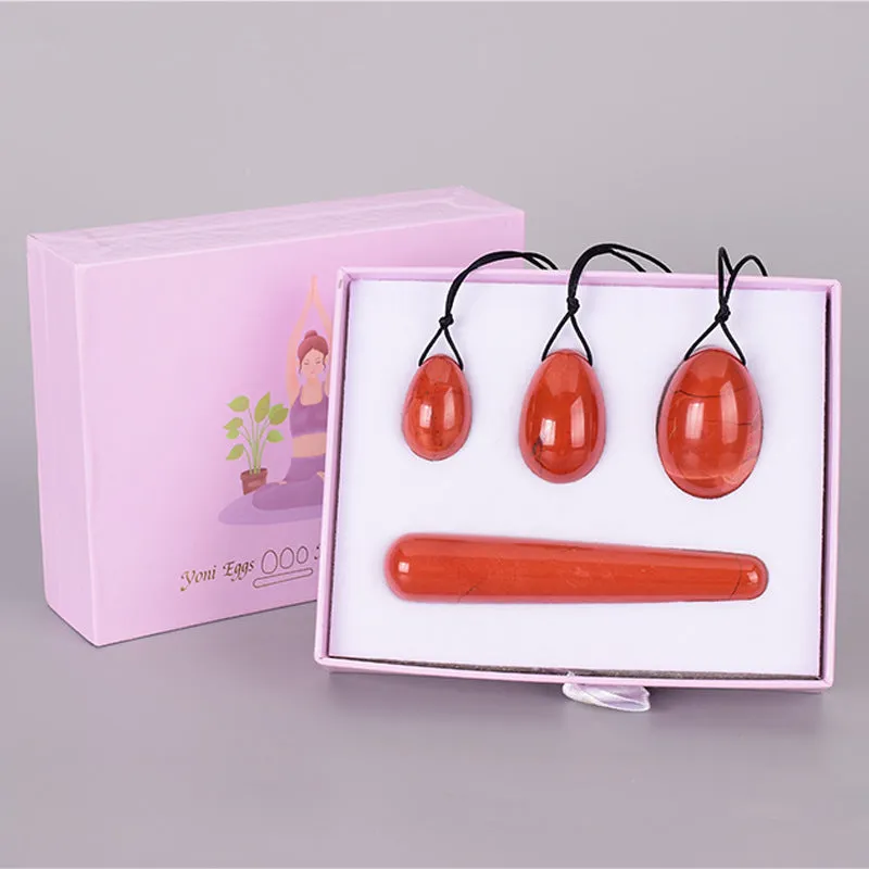 Jade Vulva Egg Massage Stone Redstone Yoni Four-Piece Set Female Postpartum Exercise Massage Stick