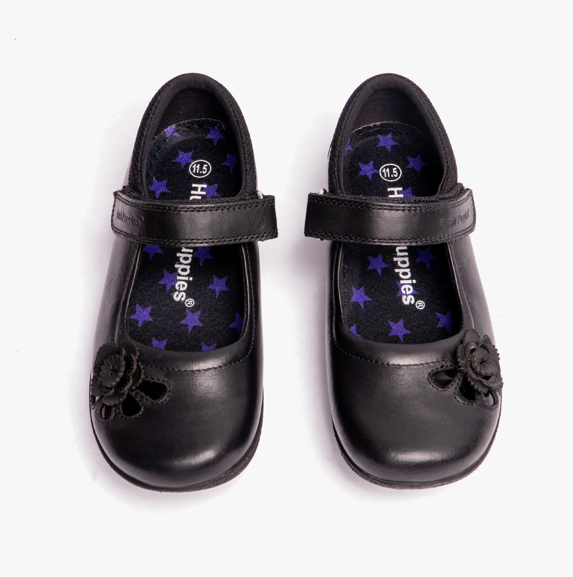 JESSICA Girls Leather Floral Trim Shoes Black