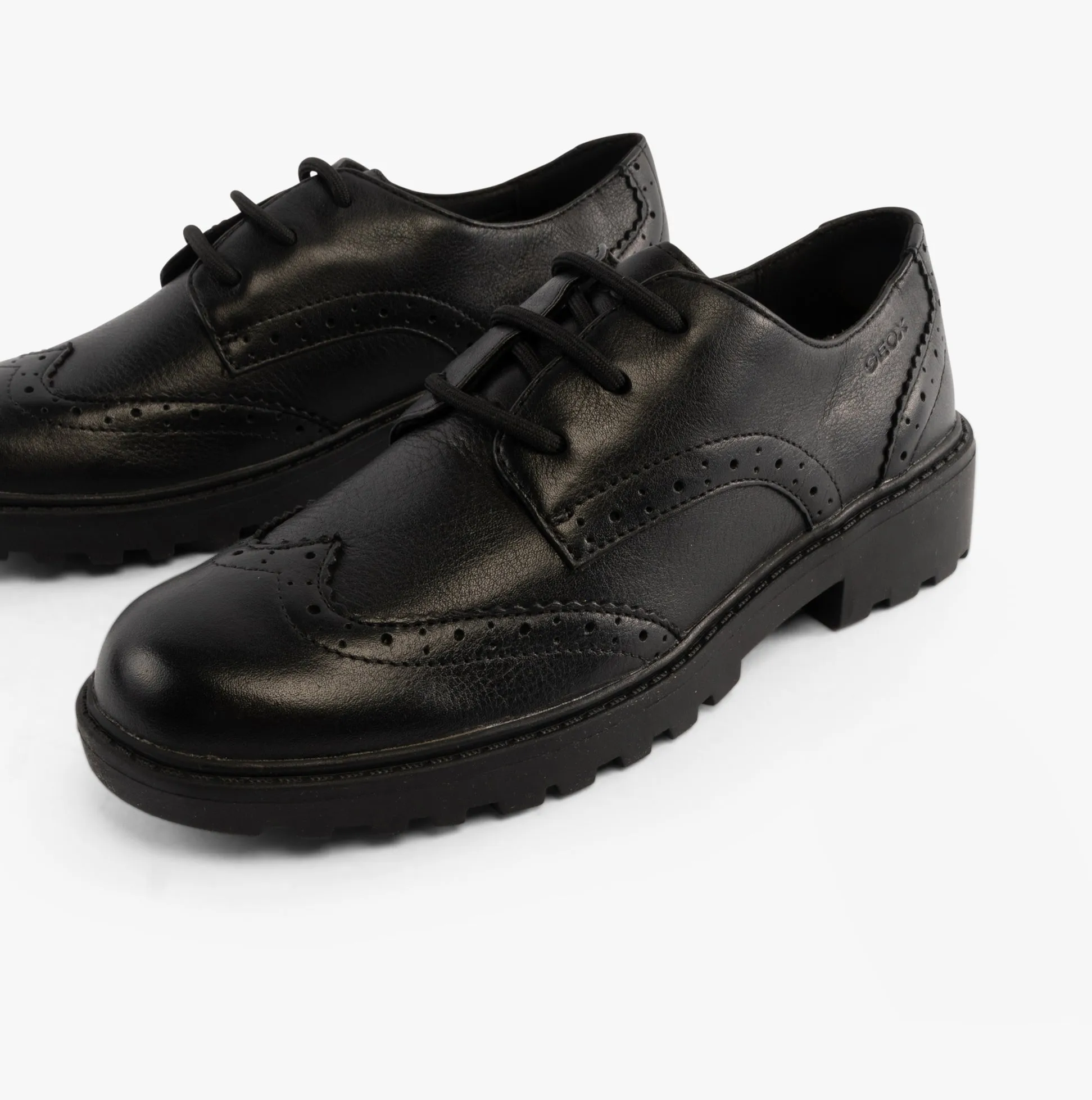 JR CASEY Girls Leather Brogue School Shoes Black