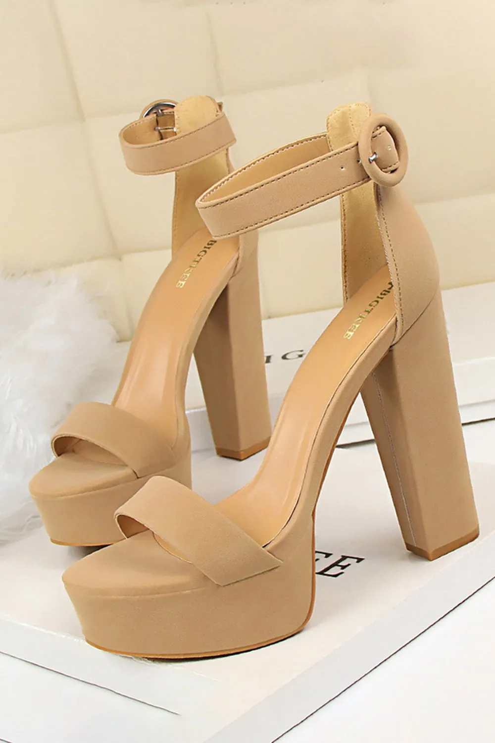 Kahki Chunky High Heel Sandals