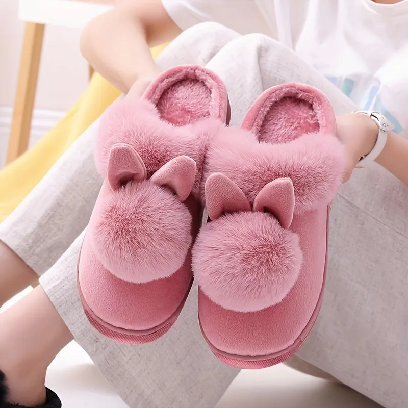 Kawaii Rabbit Charm Slippers - Ultra-Soft Plush Lined, Effortless Slip-On, Premium Warm Winter Shoes for Indoor & Outdoor Adventures