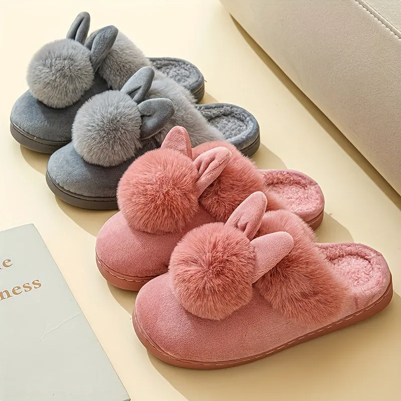 Kawaii Rabbit Charm Slippers - Ultra-Soft Plush Lined, Effortless Slip-On, Premium Warm Winter Shoes for Indoor & Outdoor Adventures