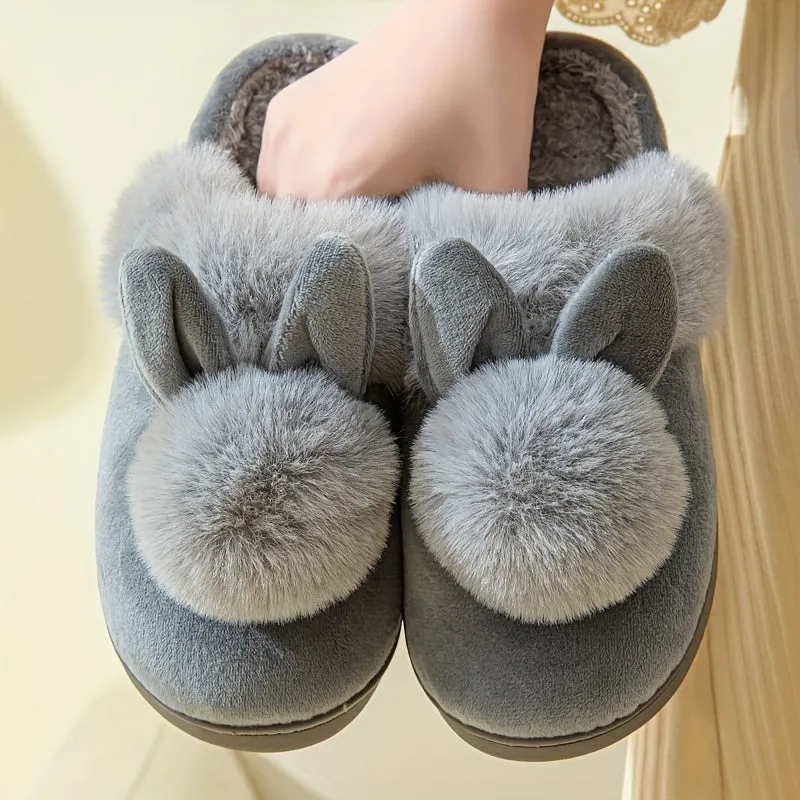 Kawaii Rabbit Charm Slippers - Ultra-Soft Plush Lined, Effortless Slip-On, Premium Warm Winter Shoes for Indoor & Outdoor Adventures