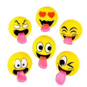 Kicko Stretch Tongue Emoticon Slingshot Ball - Pack of 6, 2 Inch Emoji Stretchy Tongue