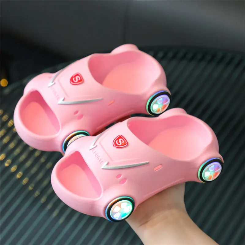 Kids Glowing Catoon Car Slippers AntiSlip Boys Girls Luminous Summer Beach Shoes