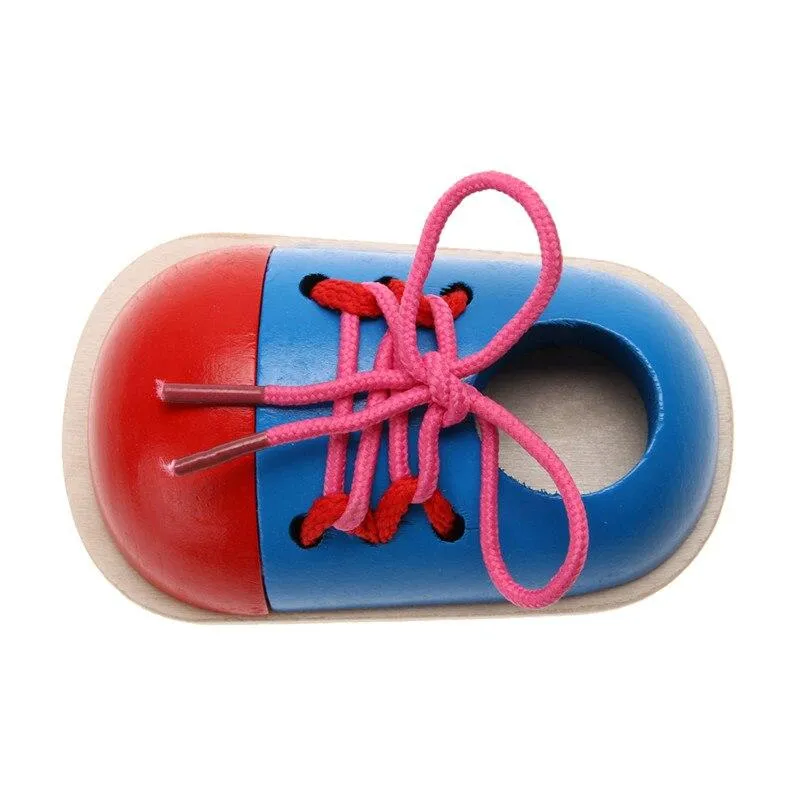 Kids Montessori Educational Toys Children Wooden Toys Toddler Lacing Shoes Early Education Montessori Teaching Aids Puzzle 1pcs