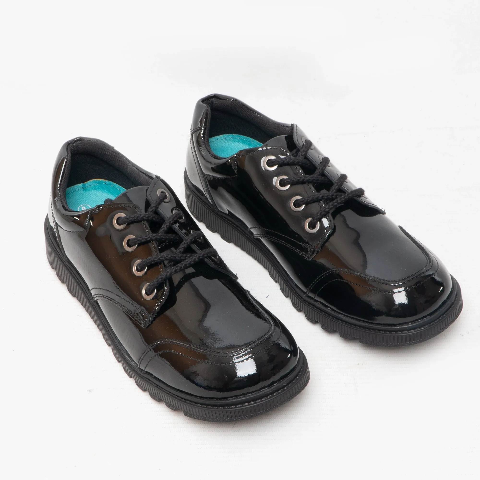 KIERA Girls Leather Lace-Up Shoes Black Patent