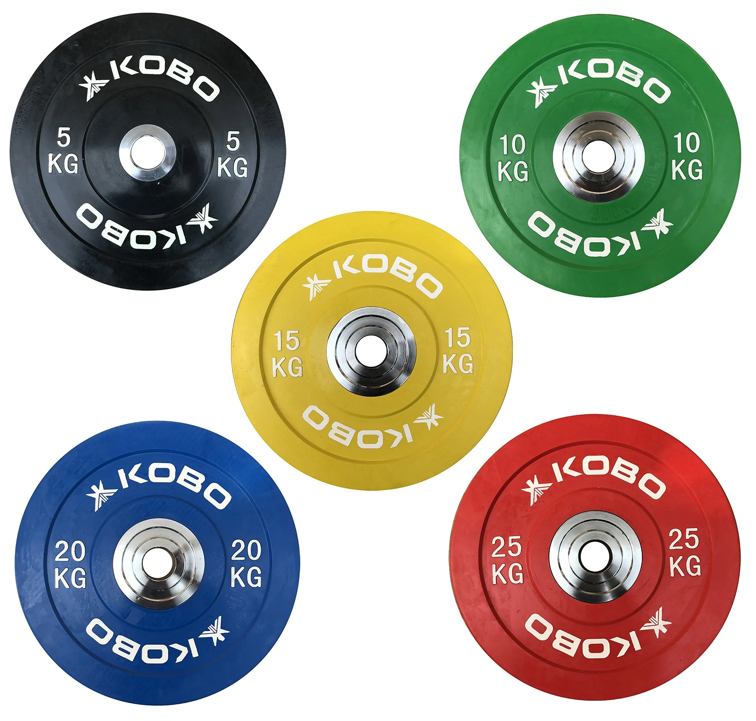 Kobo 5 Kg (51 mm) Bumper Plates Competition Level Olympic Barbell Bar Weight Plate with Machined Steel Collar Elite (Imported) - Sold in Pairs (5 Kg x 2 = 10 Kg)