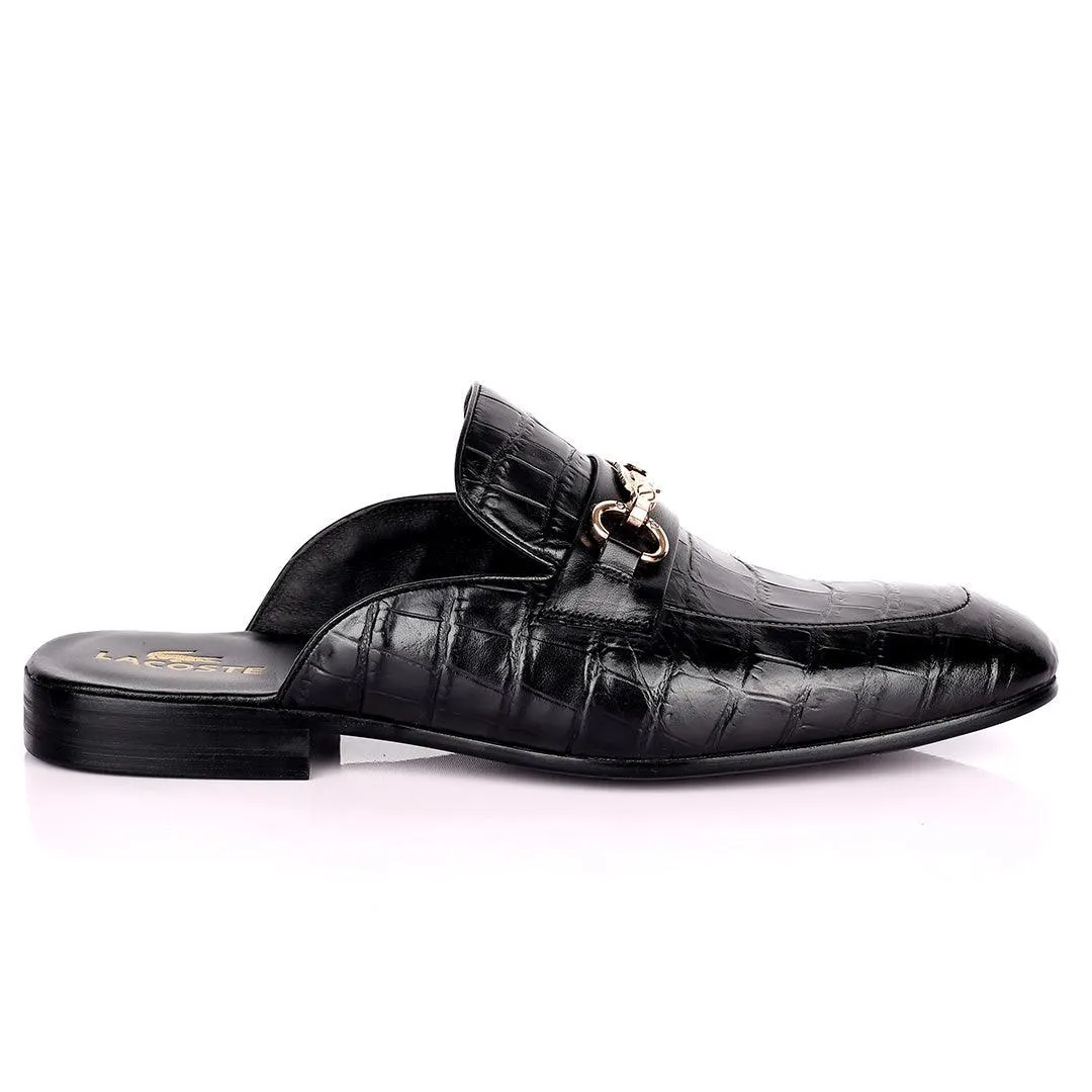 Lacos Elegant Gold Logo Designed Black Half Leather Shoe