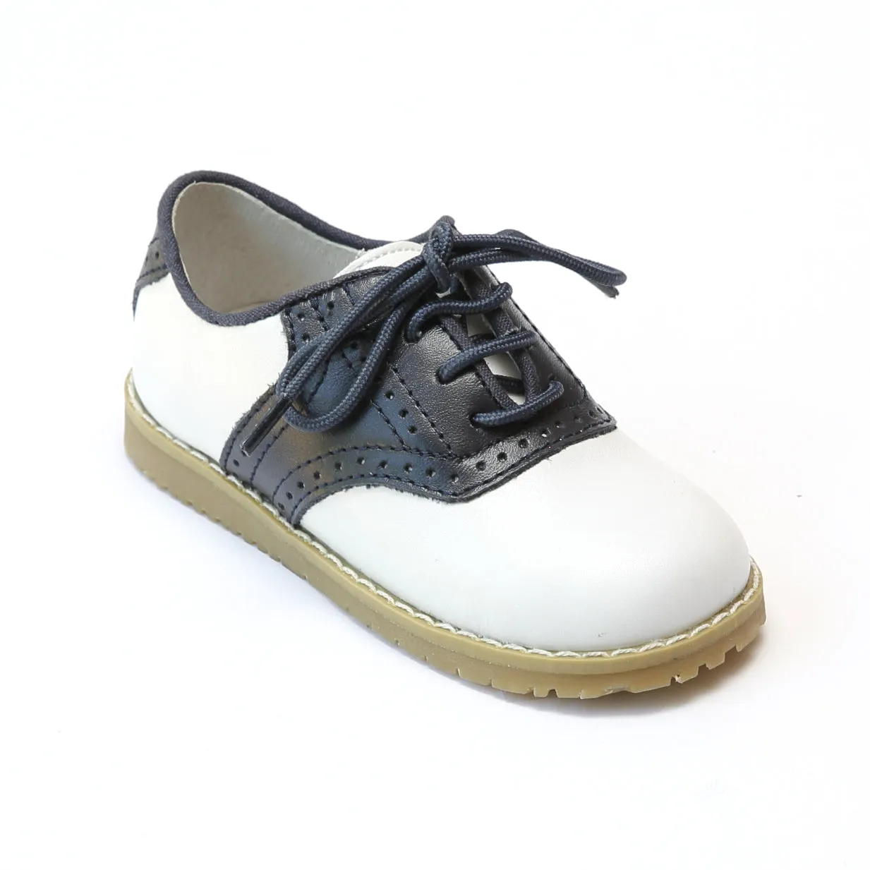 L'Amour Boys 042 White/Navy Leather Oxfords