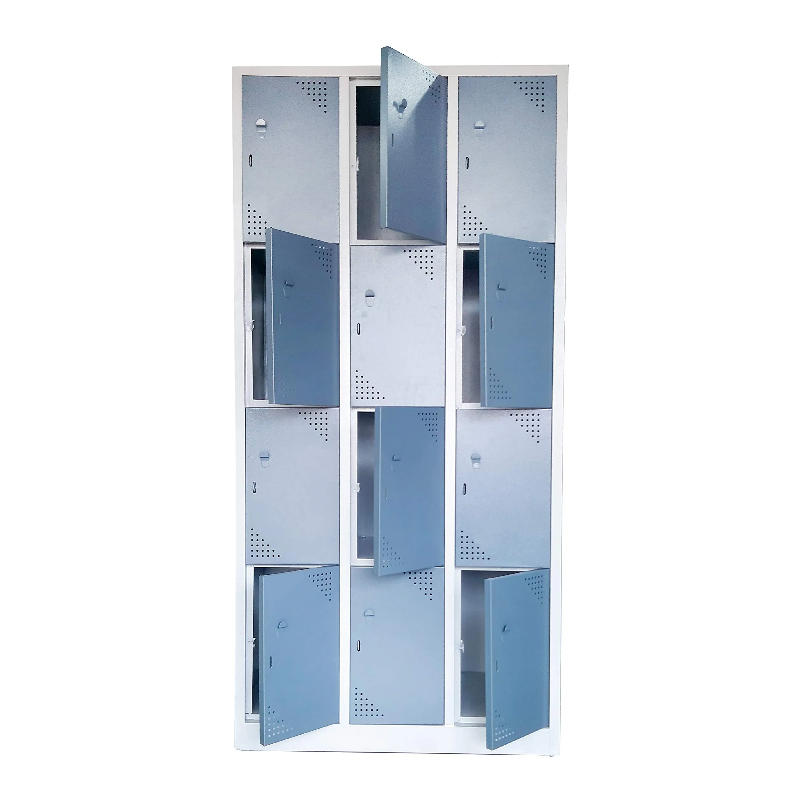 Laxmi KAPAT Metal 12 door industrial locker Storage Cabinet with Staple Locking |for School, Gym, Home, Office (Powder Coated - Light & Dark Grey - 75" X 36" X 19" Inch)