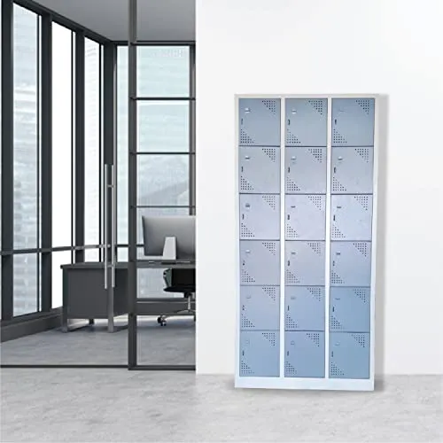 Laxmi KAPAT Metal 18 Door Industrial locker Storage Cabinet with Staple Locking | for School, Gym, Home,Office Powder Coated (Light & Dark Grey,75 X 36 X 19 Inch)