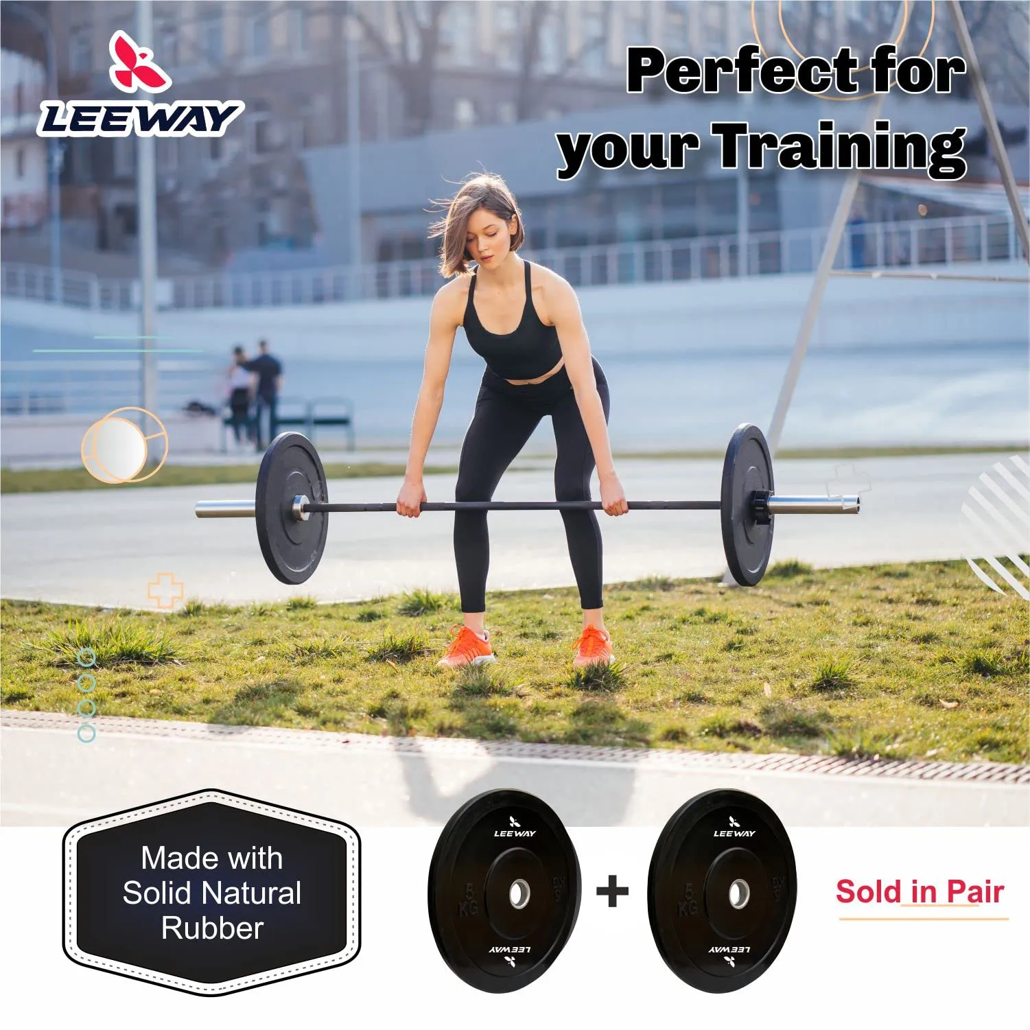 LEEWAY Olympic Black Bumper Plates, (60kg combo)| Rubber Bumper Weight Plates with 50 mm Dia| Olympic Barbell Bar Weight Plate for Weightlifting/Strength Training| Weight Plate (60kg Set(5X2 10X2 15X2))