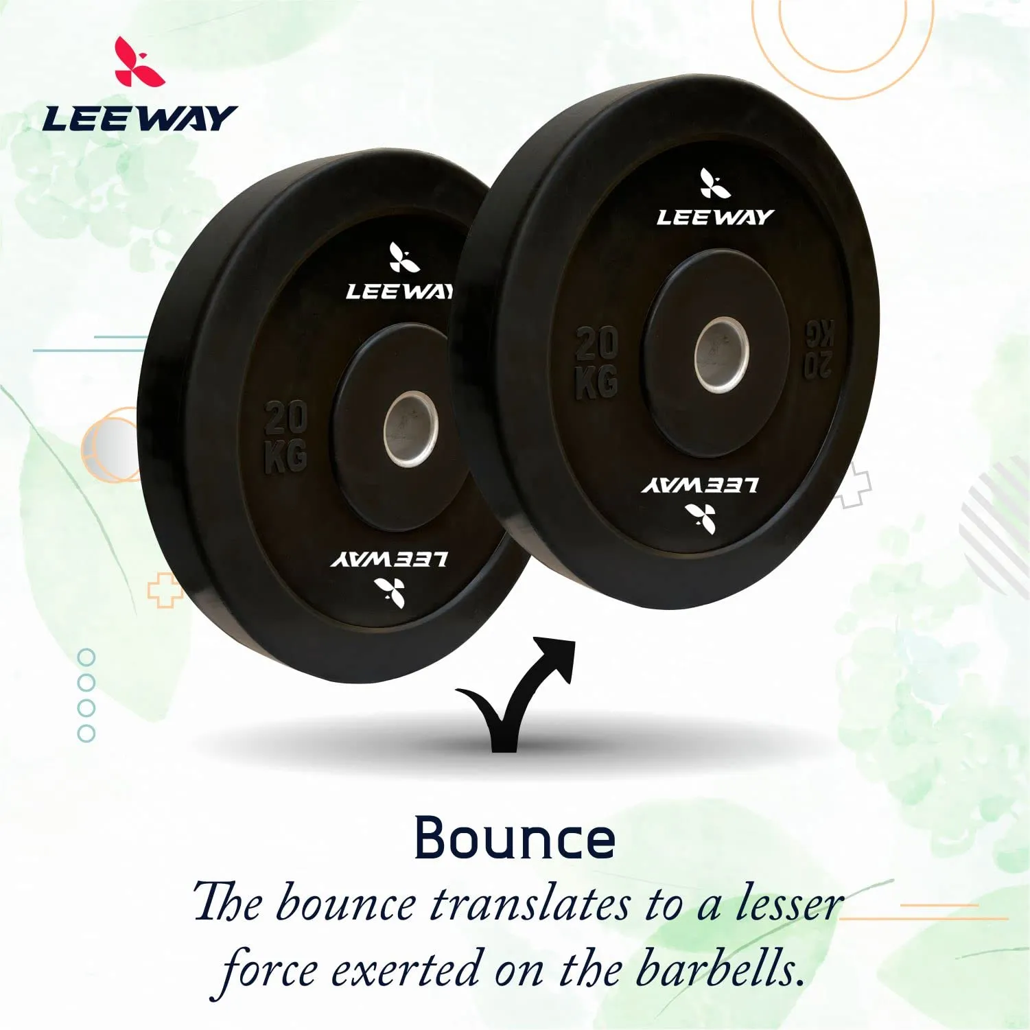 LEEWAY Olympic Black Bumper Plates, (60kg combo)| Rubber Bumper Weight Plates with 50 mm Dia| Olympic Barbell Bar Weight Plate for Weightlifting/Strength Training| Weight Plate (60kg Set(5X2 10X2 15X2))