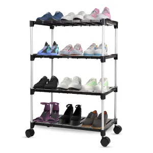 LEOPAX Metal Shoe Rack Organizer, 4 Tier Adjustable & Stackable Metal Iron Shoe Shelf, Shoe Storage Organizer for Closet Bedroom Entryway - Black (62 x 31 x 85 cm)