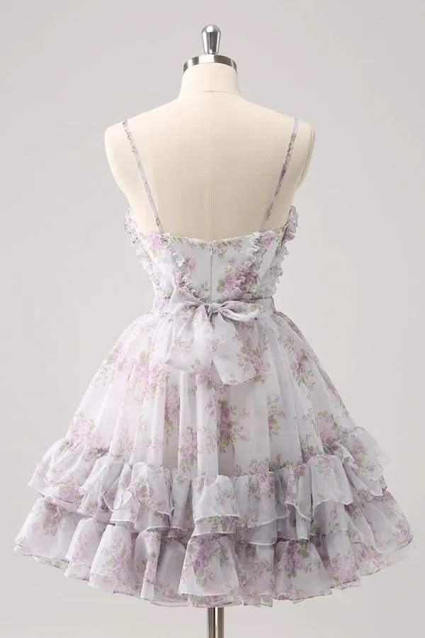 Lilac Floral Homecoming Dress Cute Homecoming Dress With Hole PD561