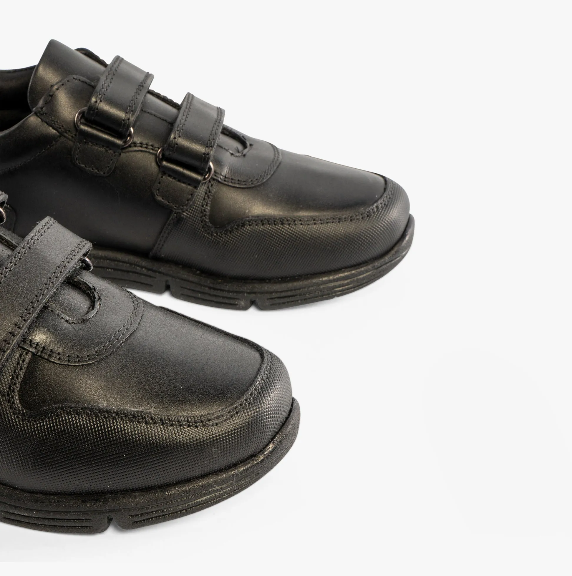 LUCAS Boys Leather Touch Fasten Shoes Black