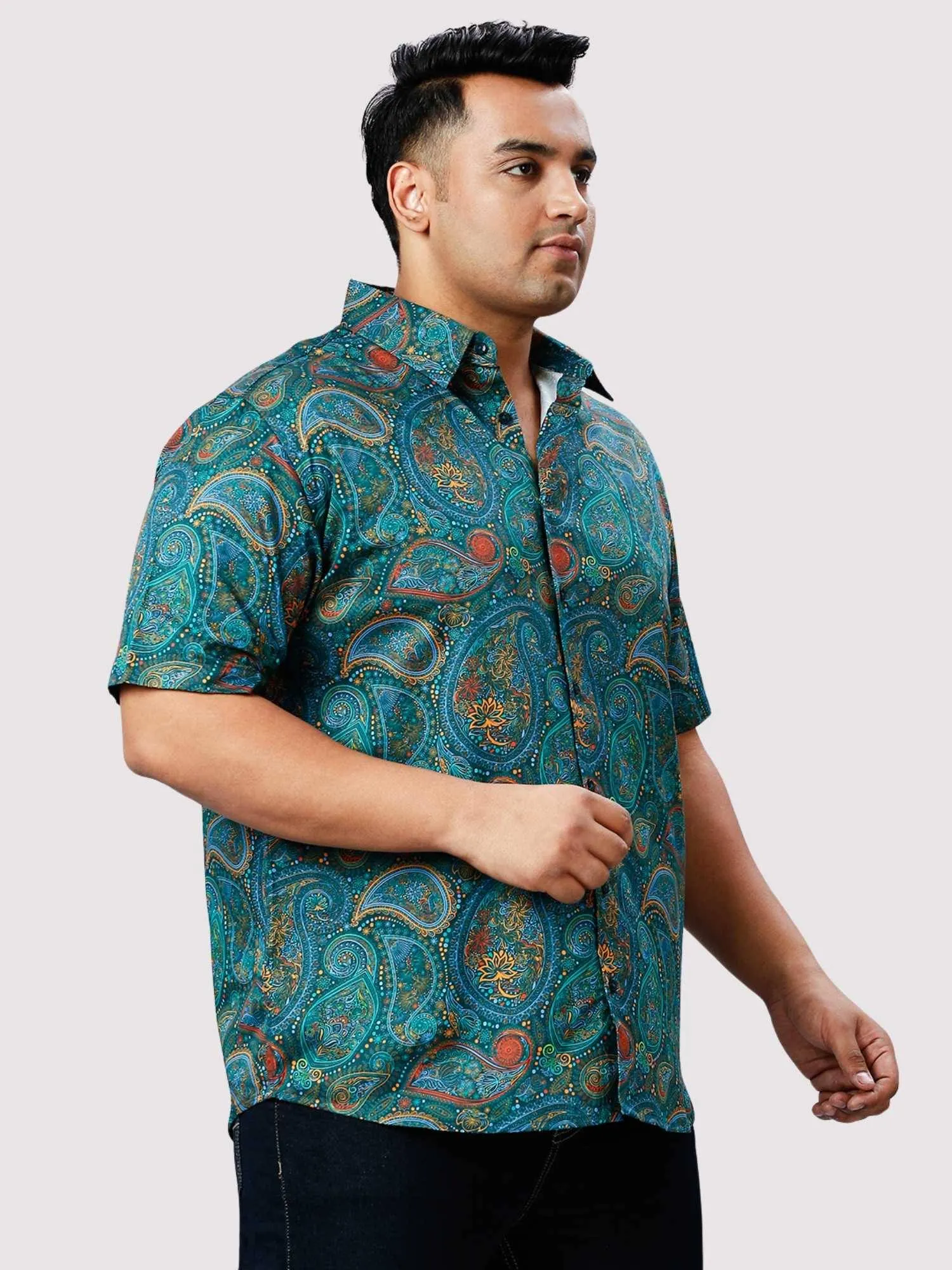 Marble Blue Digital Printed Half Sleeve Shirt Men's Plus Size