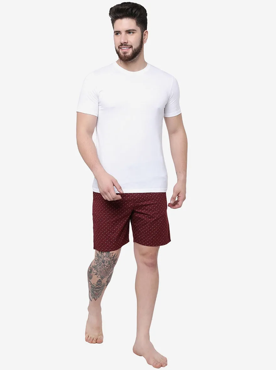 Maroon Printed Regular Fit Shorts | JadeBlue