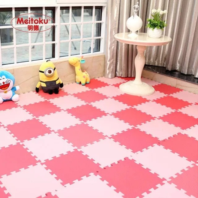 Meitoku baby EVA Foam Play Puzzle Mat/ 18 or 24/lot Interlocking Exercise Tiles Floor Carpet Rug for Kid,Each 30cmX30cm,1cmThick