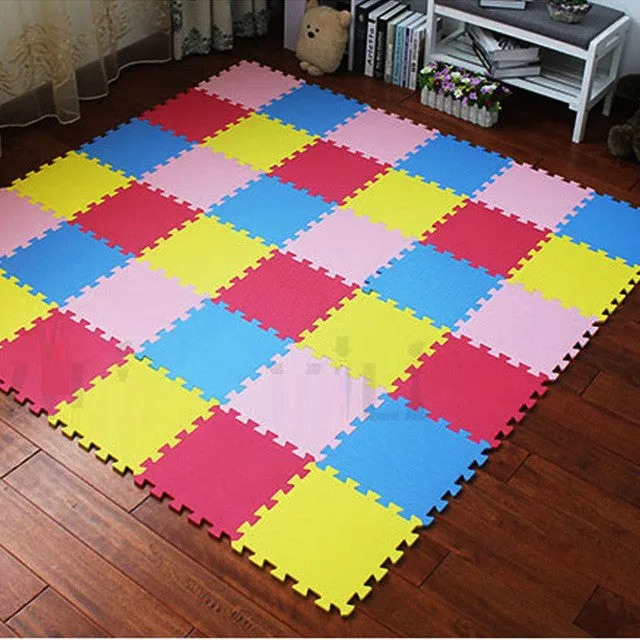 Meitoku baby EVA Foam Play Puzzle Mat/ 18 or 24/lot Interlocking Exercise Tiles Floor Carpet Rug for Kid,Each 30cmX30cm,1cmThick