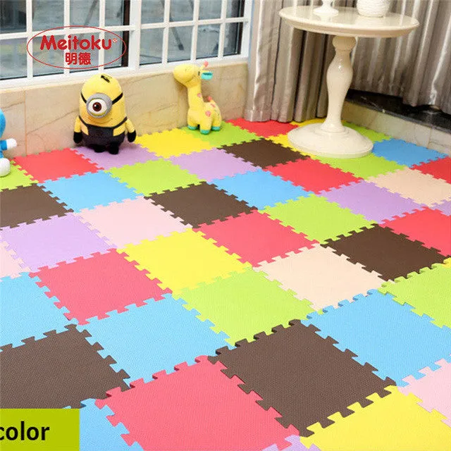 Meitoku baby EVA Foam Play Puzzle Mat/ 18 or 24/lot Interlocking Exercise Tiles Floor Carpet Rug for Kid,Each 30cmX30cm,1cmThick