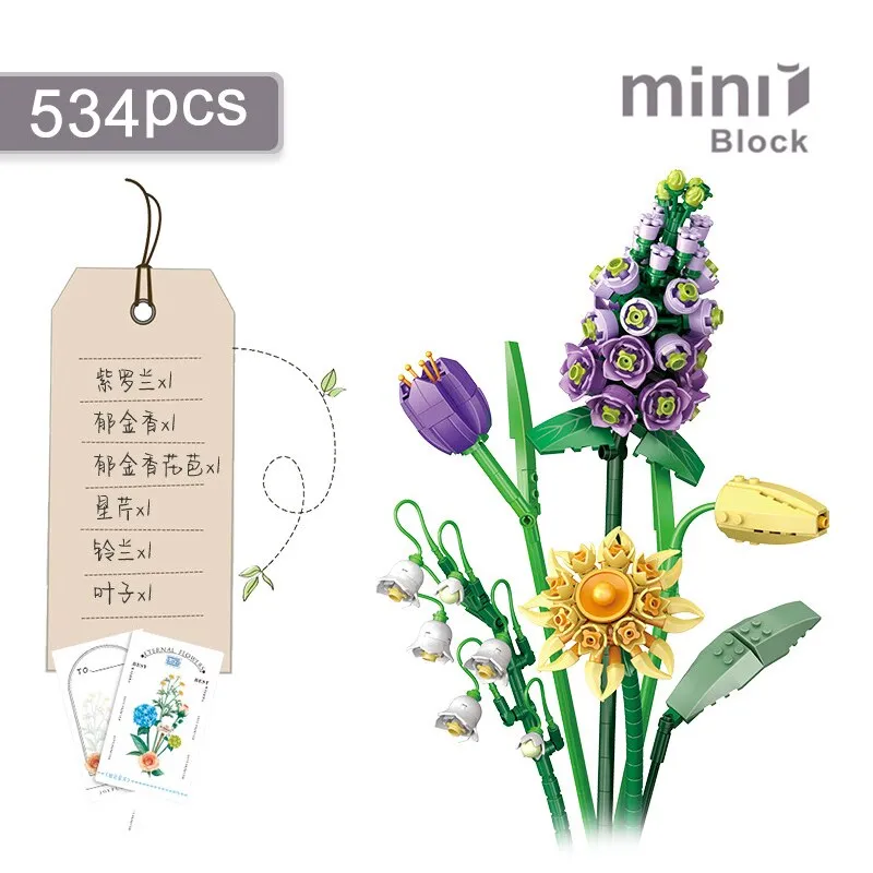 Mini Building Block Flower DIY Creative Bouquet Home Decoration Potted Flower 3D Model Assembled Brick Children's Toy Girl Gift