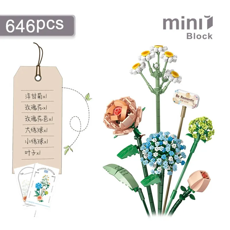 Mini Building Block Flower DIY Creative Bouquet Home Decoration Potted Flower 3D Model Assembled Brick Children's Toy Girl Gift