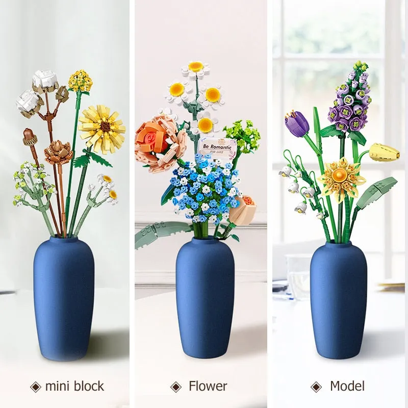 Mini Building Block Flower DIY Creative Bouquet Home Decoration Potted Flower 3D Model Assembled Brick Children's Toy Girl Gift