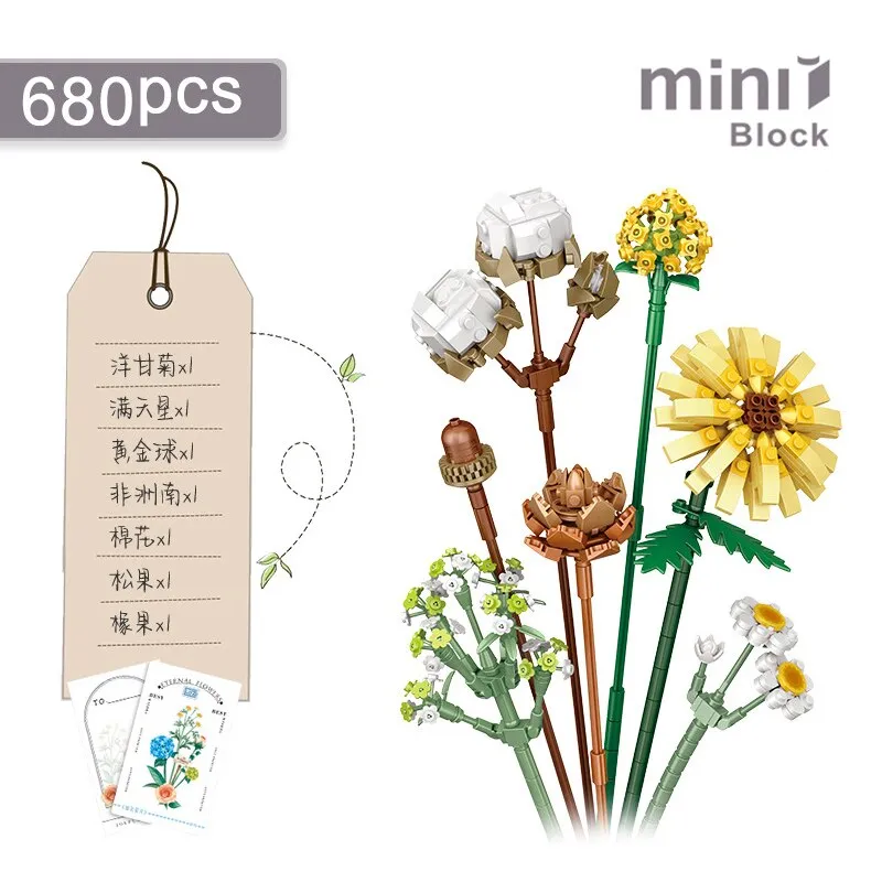 Mini Building Block Flower DIY Creative Bouquet Home Decoration Potted Flower 3D Model Assembled Brick Children's Toy Girl Gift