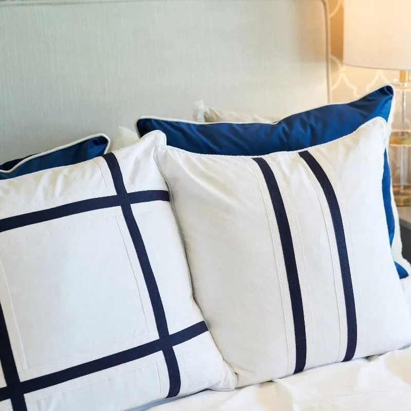 Mirage Haven North Twin Strip Dark Blue and White 50x50cm Cushion Cover